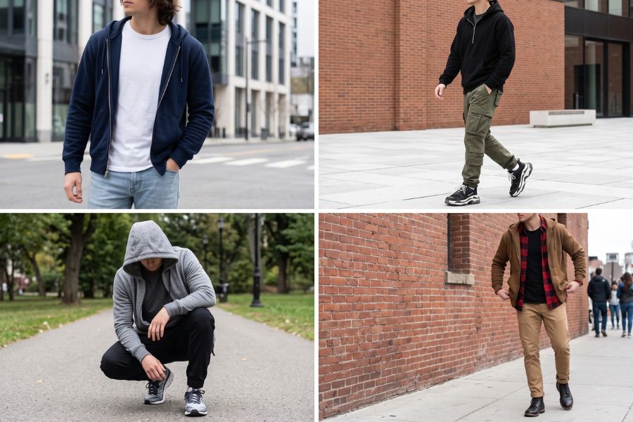 Gợi ý phối đồ với hoodie zip nam