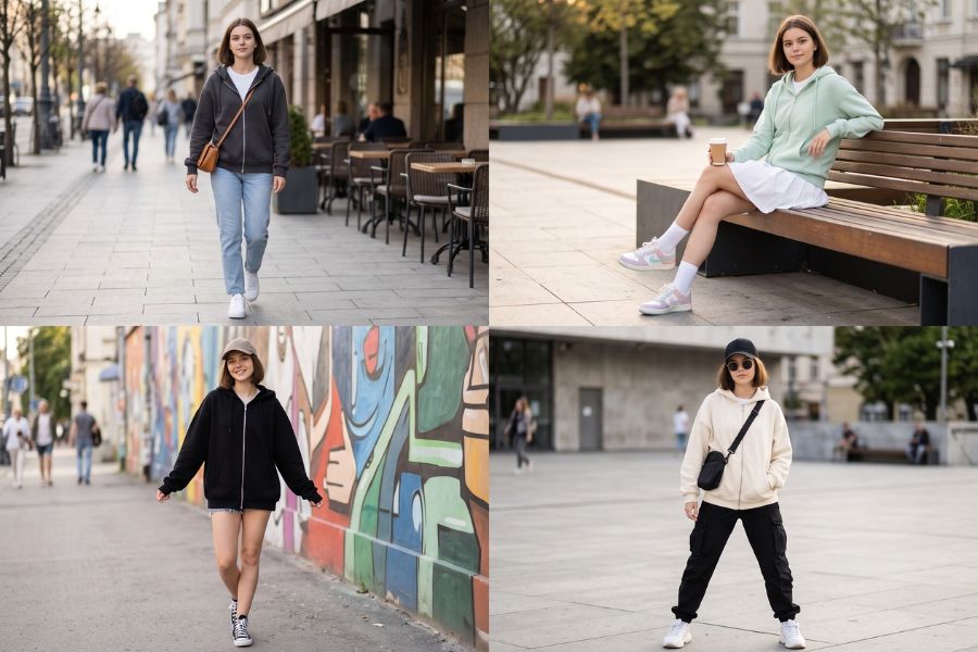 Hoodie zip nữ - Linh hoạt, cá tính và dễ dàng biến hóa phong cách