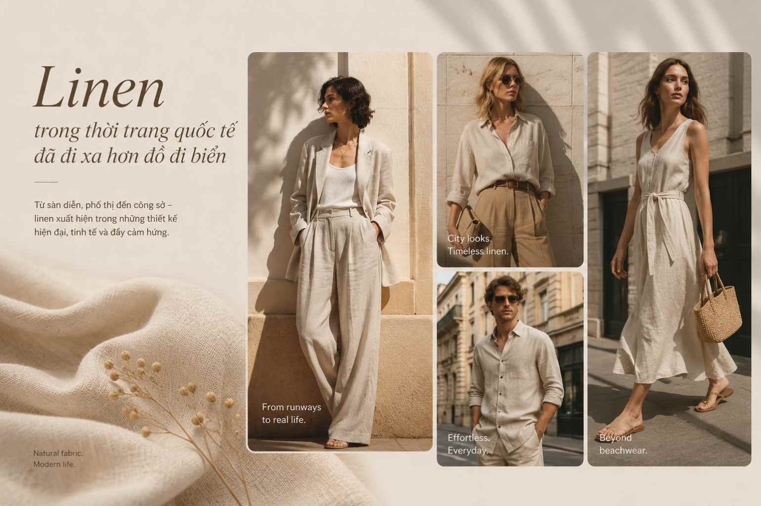 Linen trong thời trang quốc tế đã đi xa hơn đồ đi biển